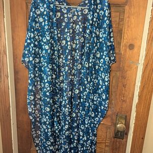 Cato Blue and White Swim Coverup with Floral Pattern
